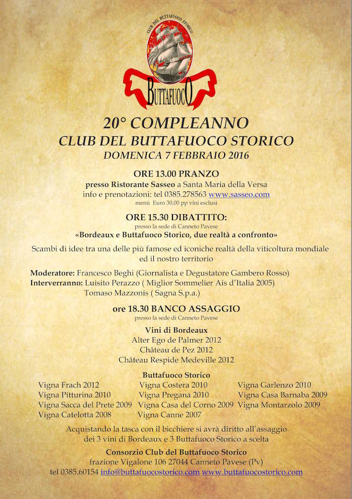 Programma 20 anni del Buttafuoco Storico